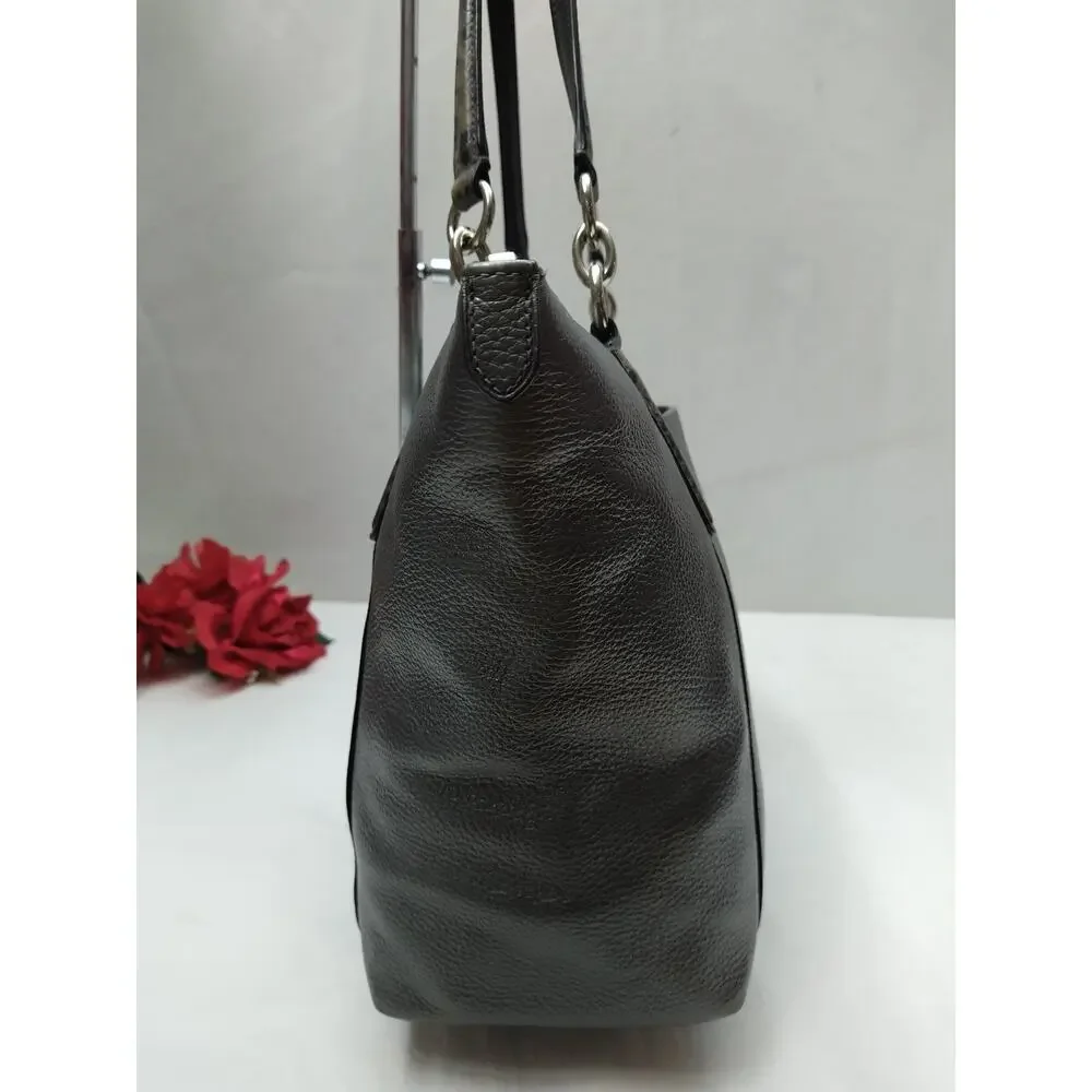 Coach Gray Leather Double Handles Zipper Closure Satchel Shoulder Bag